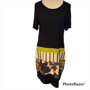 CLARIN SHAVIEN DRESS SHIFT NAVY BLUE SHORT SLEEVE FLORAL WHITE BLUE ITALY SIZE L